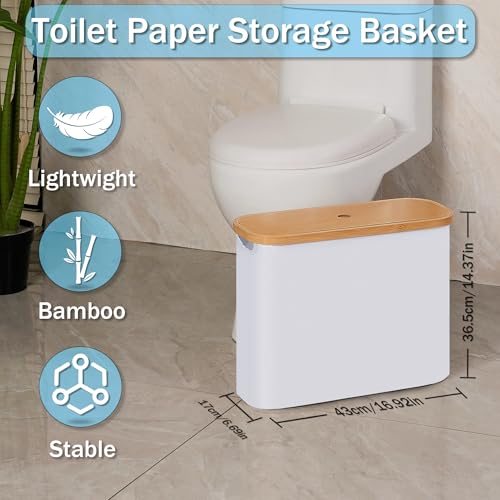 efluky Toilet Paper Storage, Toilet Paper Basket with Lid, Bathroom Organizer, Free Standing Holder Up to 9 Mega Rolls, White - color: White