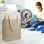 i BKGOO Laundry Basket with Handles Beige&Khaki-Slim Laundry Bin Collapsible Dirty Clothes Basket Narrow Laundry Bag Foldable Dirty Hamper for Camping, Dorms, Apartments - color: Beige&Khaki