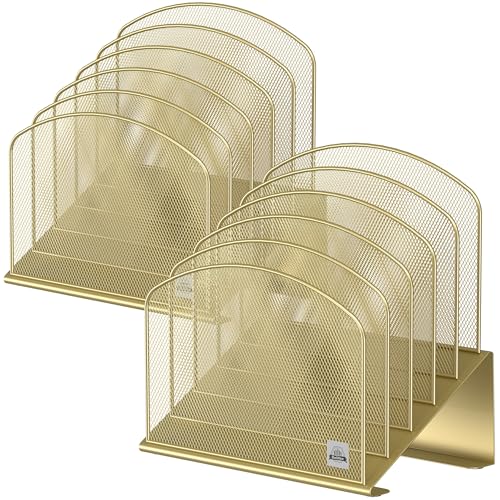 Delifox Inclined Desk File Organizer,Vertical File Folder Holder Stand Metal Rack File Sorter for Office Classroom Desktop Organization - color: Gold, size: 2Pack
