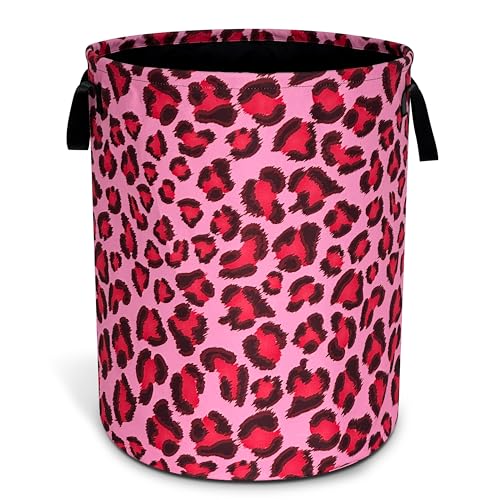 Pink Leopard Laundry Basket Oxford Cloth Funny Cheetah Skin Laundry Hamper With Handle Foldable Portable Clothes Storage Basket 18.9 X 16.5 In Storage Bag For Laundry Room/Bathroom/Bedroom/Dormitories - color: Pink Leopard