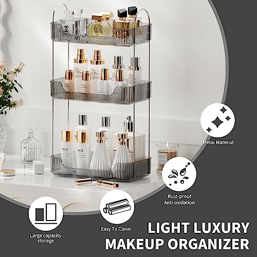 Akinbas 3 Tier Bathroom Organizer Countertop Makeup Perfume Tray Skincare Organizer for Bathroom Dresser Vanity (Grey) - color: Misty Grey, size: 3 Tier