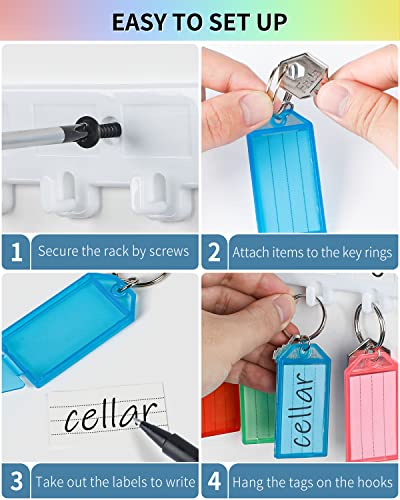 Uniclife Key Tag Rack Hook Style Plastic Wall Mounted Key Holder Organizer with Transparent Tough Key Tag Identifiers Markers in 8 Assorted Colors - size: 10.4'' x 2.8'', 1 Pack, style: Hooks