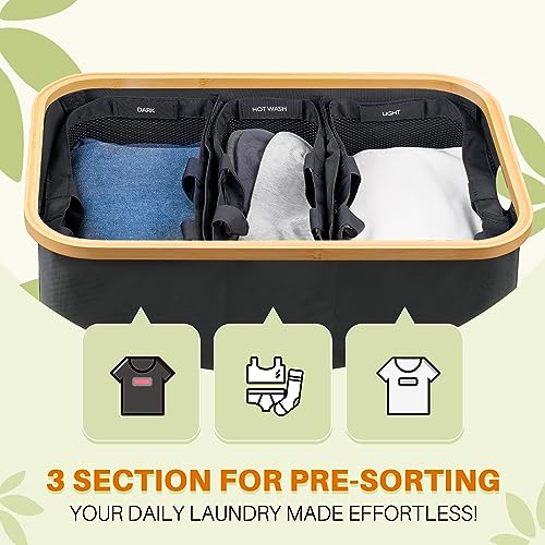 Laundry Hamper with Lid, 160L Dirty Clothes Hamper for Laundry Basket 3 Section, Extra Large Laundry Sorter Hamper 3 Compartment with Removable Inner Bags & Labels, Dark Grey - color: Dark Grey, size: 160L
