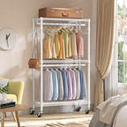 VIPEK R2 Medium Heavy Duty Clothes Rack Rolling Clothing Rack Adjustable Metal Wire Shelving Portable Closets with Double Hanging Rods, Side Hooks, Freestanding Closet Racks Wardrobe, White - color: White, size: R2 Medium