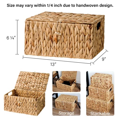 StorageWorks Water Hyacinth Baskets for Organizing, Wicker Storage Basket with Lid and Built-in Handles for Living Room (Medium, 1 Pack) - color: Natural(Water Hyacinth), size: 13"l × 9"w × 6 ¼"h