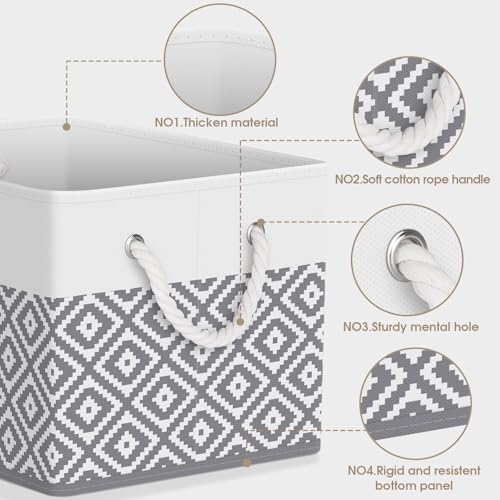 StorageTastic Storage Bins, 3-Pack Large Storage Box with Rope Handles, Collapsible Storage Basket for Organizing Books, Clothes, Rhombic Grey - color: Rhombic Grey, size: 15" x 10" x 9.5" (3 Pack)