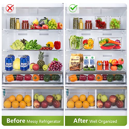 Set Of 10 Refrigerator Pantry Organizer Bins, Clear Plastic Food Storage Bins for Kitchen, Countertops, Cabinets, Fridge, Freezer, Bedrooms, Bathrooms, Fridge Organizer Bins Pantry Storage Containers