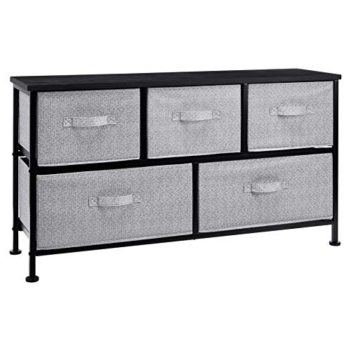 Amazon Basics Extra Wide Fabric 5-Drawer Storage Organizer Unit for Bedroom Closet, Black - color: Black
