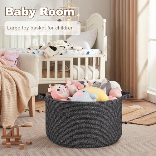 OIASKET Large Woven Baskets for Storage, 22.8" x 22.8" x 13" Blanket Storage Living Room, Baby Toy Basket for Clothes, Pillows, Towels, Shoe Basket for Entryway (Black) - color: Black, size: 90L