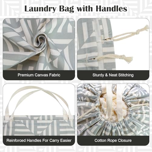 Canvas Laundry Bag 33"Wx 35"H, Thick Canvas Laundry Bag with Handles & Drawstring, Extra Large Heavy Duty Washable Basket Liner Hamper Liner Storage Sack (Geometry Light Gray) - color: Geometry Light Gray,1pc XL, size: XL 33"W x 35"H┃1 Pack