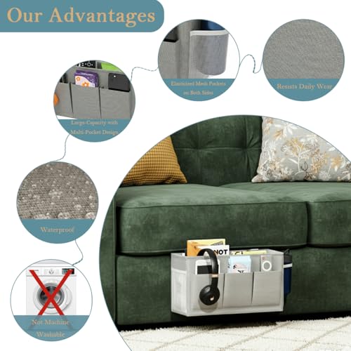 Dual-Purpose Bedside Caddy Organizer Hanging Storage Bag Dorm Storage for Home, Dorm, Bunk, Hospital Beds, Bed Caddy Holder with 6 Pockets for Magazines, Books, Phones, Remotes, Bottles