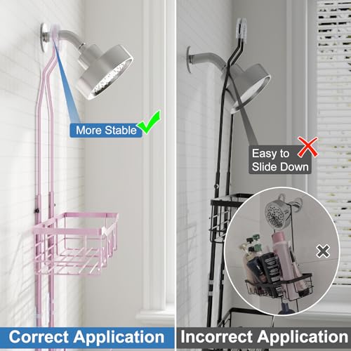 Shower Caddy, Upgraded Extended Length Shower Caddy Over Showerhead No Blocking to Shower Head, Rustproof Shower Organizer with Hooks Shampoo Soap Holder, Bathroom Large Hanging Shower Caddy - color: Pink - 2 Tier - Standard