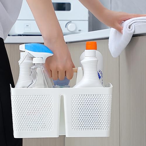rejomiik Portable Shower Caddy Basket Plastic Cleaning Caddy Organizer Storage Tote with Handle for Bathroom, College, Dorm Room Essentials, White - color: White