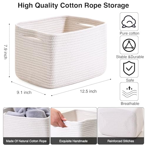 ICERZCZ Storage Baskets for Organizing, Woven Basket for Storage, Storage Baskets Bin for Shelves, Cotton Rope Basket with Handles, 12.5"Lx9.1"Wx7.9"H, (4 Packs) Off White - color: Off White, size: 12.5"(l)×9.1"(w)×7.9"(h)