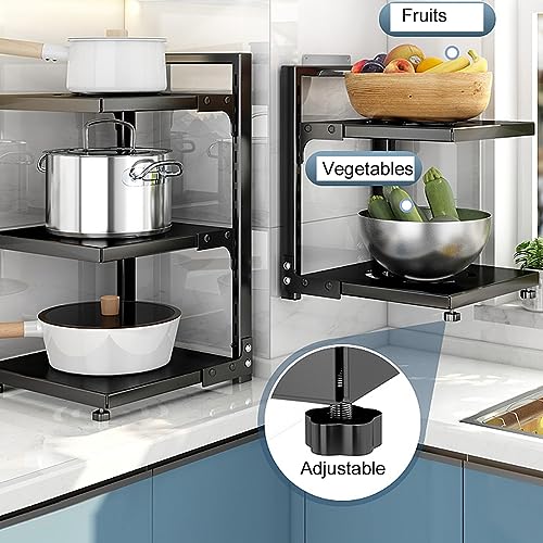 Pots and Pans Organizer for Cabinet Black Adjustable 3 Tier Pot Organizer Rack Under Sink or Floating Shelf Heavy Duty Kitchen Storage Organizers Pot Lid Organizer - color: Black, size: 3 Tier