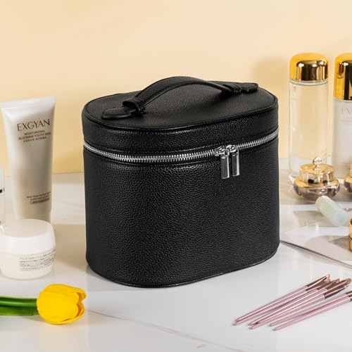 Makeup Bag Vanity Case Cosmetic Bag with Removable Divider Travel Toiletry Bag for Women Portable Make up Box Organizer, Black - color: Black