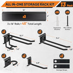 Garden Tool Organizer Wall Mount, 48 inches Tool Storage Rack with Adjustable Hooks, 600lbs Adjustable Heavy Duty Metal Hooks, Yard Shed Rack Holder System Hanging Rake Broom Mop, Father's day gifts - size: 48"