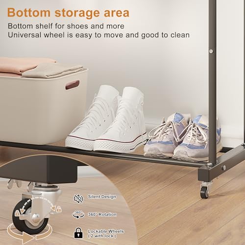 Calmootey Double Rods Clothes Garment Rack, Rolling Clothing Rack for Hanging Clothes, Coat Storage, Organizer for Bedroom, Livingroom, Apartments, Black