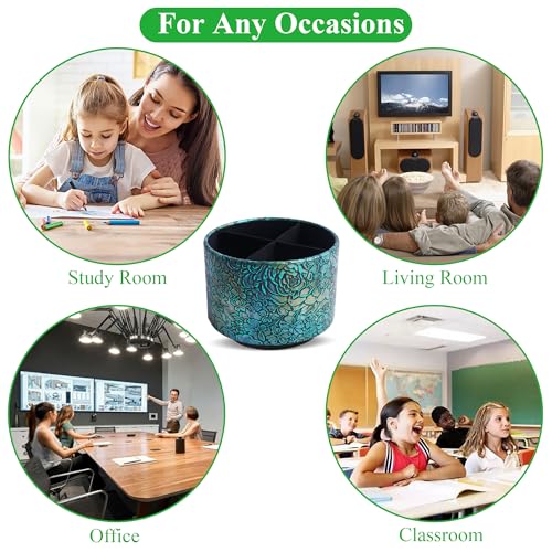 Round Leather Art Supply Organizer,Remote Control Holder,360 Degree Spinning,Multi-Functional Pencil Holder,4 Compartments Desktop Stationary Organizer(1-Rich Flower Green) - color: 1-Rich Flower Green1