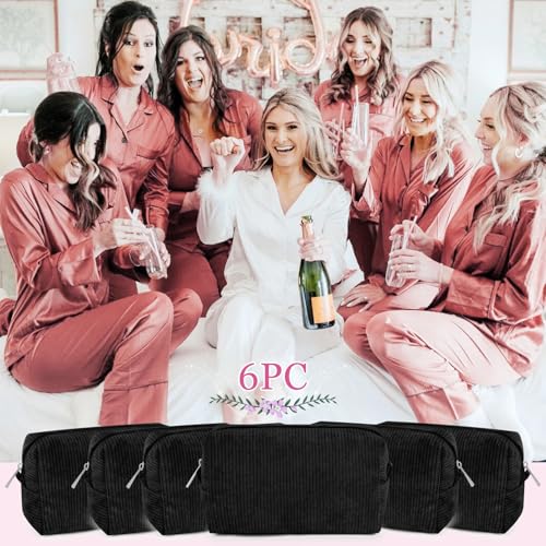 SOIDRAM Makeup Bag Preppy Cosmetic Bag Bulk Makeup Pouch Personalize Travel Toiletry Bag Organizer Cute DIY Makeup Brushes Storage Bag for Women - color: Corduroy Black, size: 6 Pack