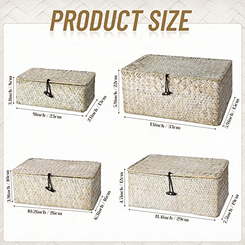 Woanger Set of 4 Wicker Storage Baskets Organizer，Handwoven Storage Bins with Lid for Organizing, Home Utility Box for Home Office Supplies Multipurpose Container(White) - color: White