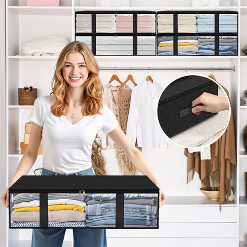 StorageRight Under Bed Storage Bins, 3-Pack 40L Foldable Fabric Storage Bags with Transparent Window, Breathable Organizer for Clothes/Blanket/Comforter/Quiltr, Black - color: Black, size: 3 Pack