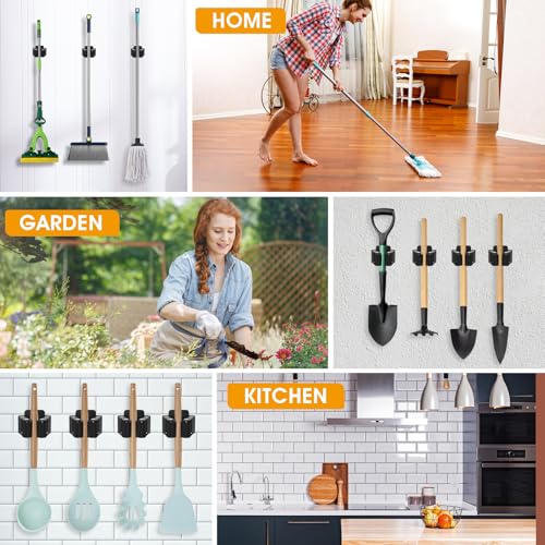 24 Pack Broom and Mop Holder Wall Mount, Hanging Clamp Clip Hanger Utility Rack, Heavy Duty Stainless Steel Adjustable Clamp Organizer with Screws for Garage, Home, Garden Tools, Black