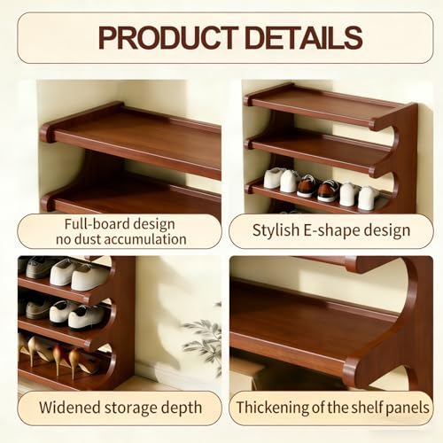 39" Bamboo Shoe Rack - Vertical Shoe Organizer Rack for Small Space, Narrow Shoe Tower for Closet, Entryway, Corner, Tall Shoe Shelf with Removable Shelves, Flexible Storage Shelf for Saving Space - color: Walnut - Brown