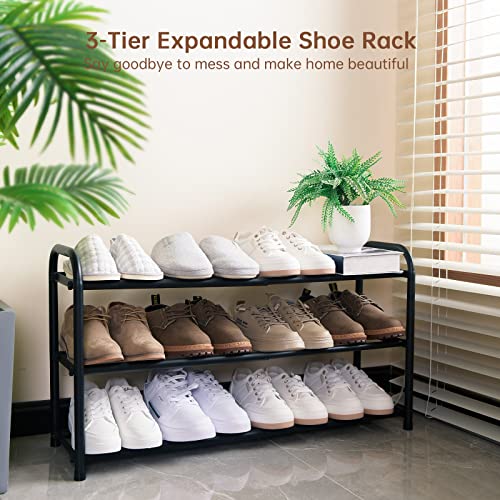 Gonfoam 3-Tier Expandable Shoe Rack,Adjustable Shoe Shelf Storage Organizer Heavy Duty Metal Free Standing Shoe Rack for Entryway Closet Doorway (Black) - color: Black, size: 3 Tier