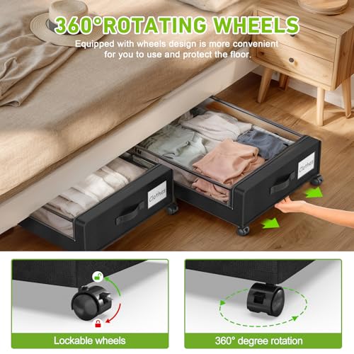 Beborxue Under Bed Storage with Wheels, 2-Pack Under the Bed Storage Containers with Lids, XXL 60L Under Bed Shoes Storage Organizer Bins, Rolling Underbed Storage for Clothes, Shoes, Blankets (Black) - color: 2 Pack-Black