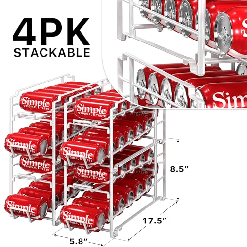 Simple Houseware Soda Can Organizer Stackable Rack Dispenser for Pantry/Refrigerator, White, 4 Pack - color: White