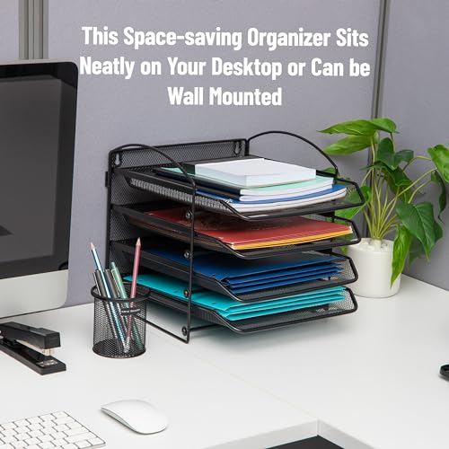 Mind Reader 4-Tier Paper Tray, File Storage, Desktop Organizer, Wall Mountable, File Organization, Metal Mesh, Black - style: 4-Tier