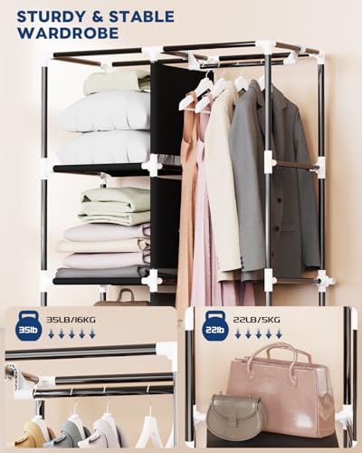 Mavivegue Portable Closet,Wardrobe Closet,Wardrobe,Portable Closets for Hanging Clothes,for Bedroom and Living Room, Black, 2 Rows, 34" W x 18" D x 64" H - color: Black, size: 34"W x 18"D x 64"H