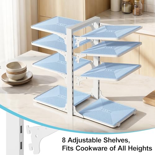 LAMU Pots and Pans Organizer under Cabinet, 8 Tier Heavy Duty Pan Organizers inside Cabinet, Adjustable Pot Rack for Small Kitchen Storage, 15" Height Holds Cast Iron Pans and Skillets White - color: White