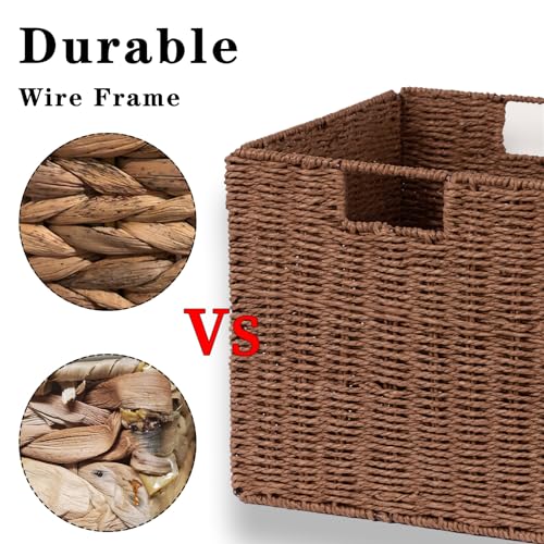 Vagusicc Wicker Basket, Set of 2 Hand-Woven Paper Rope Storage Baskets for Organizing, Foldable Cubby Storage Bins, 11 Inch Large Wicker Storage Basket, Square Baskets Cube Storage Organizer, Brown - color: Brown, size: 11'' x 11'' x 11''