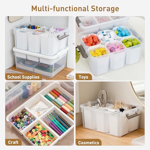 Citylife 17 QT Plastic Storage Box with Removable and 6 Detachable Inserts, Clear White - size: 2 Pack-17 QT-W