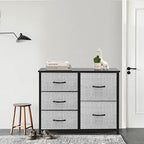 Storage Dresser Furniture Unit-Large Standing Organizer Chest for Bedroom, Office, Living Room, and Closet-5 Drawer Removable Fabric Bins, Grey with Black