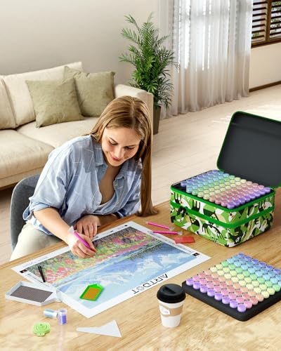 ARTDOT 240 Slots Storage Container for Diamond Painting Kits for Adults,Portable Diamond Painting Storage Box with Accessories and Tools - color: Green, size: X-Large
