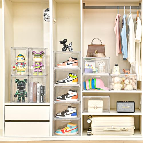 Magnetic Acrylic Clear Shoe Boxes – 360° Transparent Stackable Sneaker Storage & Organizer Box, Professional Shoe Display Case & Multipurpose Storage Bin for Closet (5pcs) - color: Acrylic Clear, size: 5PC