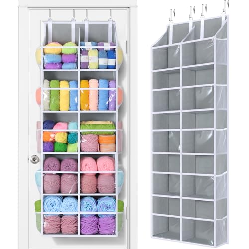 Yecaye 80lb Clear Door Hanging Yarn Storage Organizer, 10 Large Plastic Pockets & 10 Mesh Pockets Over The Door Crochet Organizer, 5 Tier Yarn Ball Storage for Knitting Needles, Gray - color: Grey