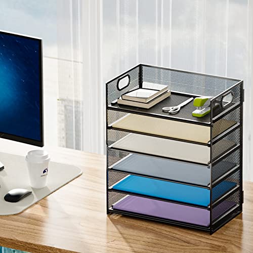 Marbrasse 6 Tier Paper Organizer Letter Tray - Mesh Desk File Organizer with Handle, Paper Sorter Organizer for Letter/A4 Office File Folder Holder - Black - color: 6 Tier - Black