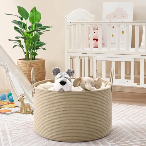 Extra Large Toy Basket, 20"x13" Kids Toy Storage for Playroom Classroom Nursery, Woven Rope Blanket Basket with Handles, Stuffed Animal Organizer & Dog Toys Basket, Brown - color: Brown - Wide