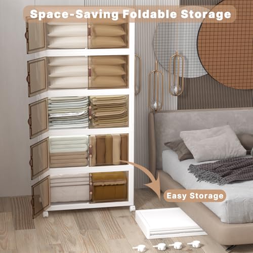 UAMFURI Extra Large Stackable Storage Bins with Lids & Wheels, Foldable Plastic Storage Bins (1, White, 30"x20"x80",840QT) - color: white, size: 5PACK-30"W20"D80"H