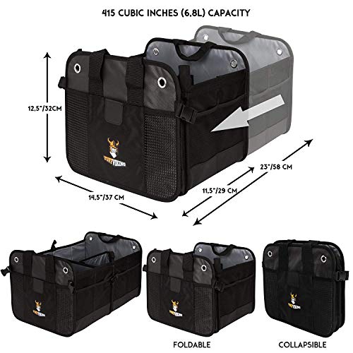 Tuff Viking Convertible SUV Trunk Organizer | Truck Bed Organizer for SUVs, Autos, Trucks and Jeeps with Tie Down Straps - color: Black, size: 2-in-1