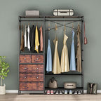 Auromie Clothes Rack with 5 Drawers & 4 Storage Shelves, 59.1W*70.9H Heavy Duty Clothing Rack with 2 Hanging Rods, Wardrobe Closet Organizer System with 5 Hooks, Freestanding Garment Rack (Rustic) - color: Rustic