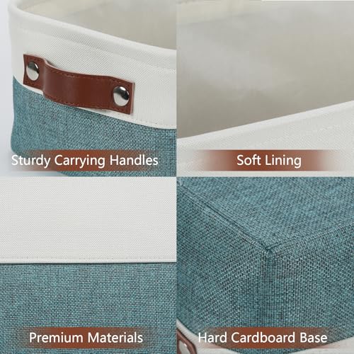 DULLEMELO Small Storage Bin,Small Fabric Rectangular Storage Basket for Shelves,Foldable Bin with Handles for Toy and Clothes Storage (White&Dark Green,1 PACK) - color: White&Dark Green, size: Small-11.8"x7.9"x5.1"