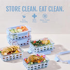 Ello Duraglass 3.4 Cup Meal Prep Sets 10Pc, 5 Pack Set- Glass Food Storage Container with Silicone Sleeve and Airtight BPA-Free Plastic Lids, Dishwasher, Microwave, and Freezer Safe, Halogen Blue - color: Halogen Blue with Sleeve, size: 3.4 Cup