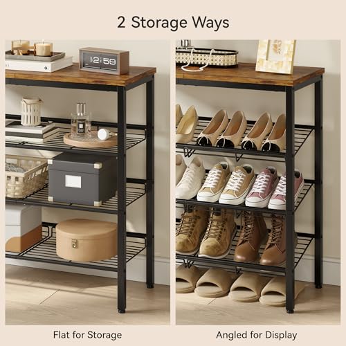 Nunsino Shoe Rack for Closet,4 Tier Shoe Organizer for Entryway,Shoe Shelf with Storage Shelves and Spacious Top,Max Holds 16 of Shoes,Rustic Brown - color: Rustic Brown, size: 4 Tier