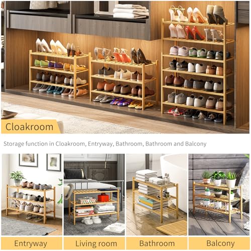 3-Tier Bamboo Shoe Rack for Entryway, Stackable | Heavy Duty | Multi-Function, Free Standing Shoe Racks for Bedroom Hallway Closet - color: Natural, size: 3-Tier-Standard