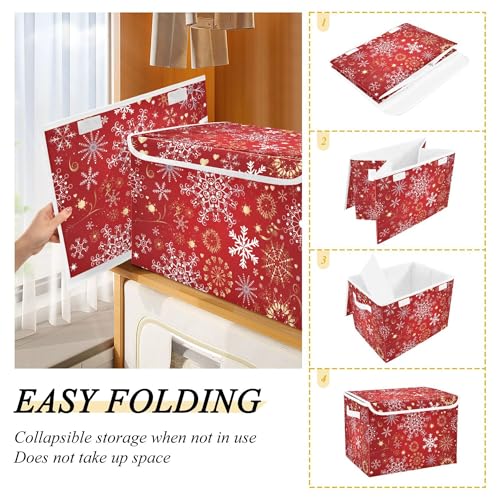 xigua Christmas Snowflakes Storage Bins with Lids and Carrying Handle,Foldable Storage Boxes Organizer Containers Baskets Cube with Cover for Home Bedroom Closet Office - color: Christmas Gold and White Snowflakes